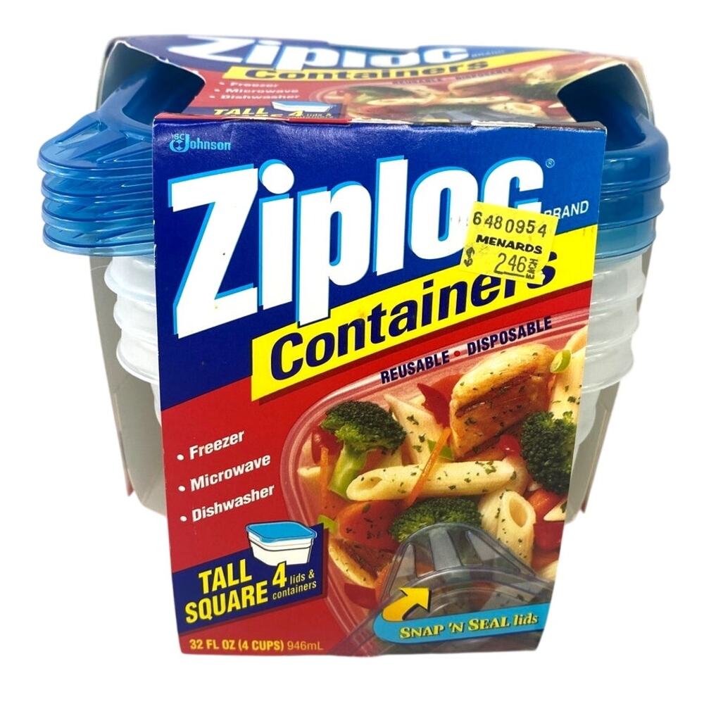 Vintage 1998 Ziploc Snap N Seal Small Square Containers 20oz Pack of 5 2.5 C